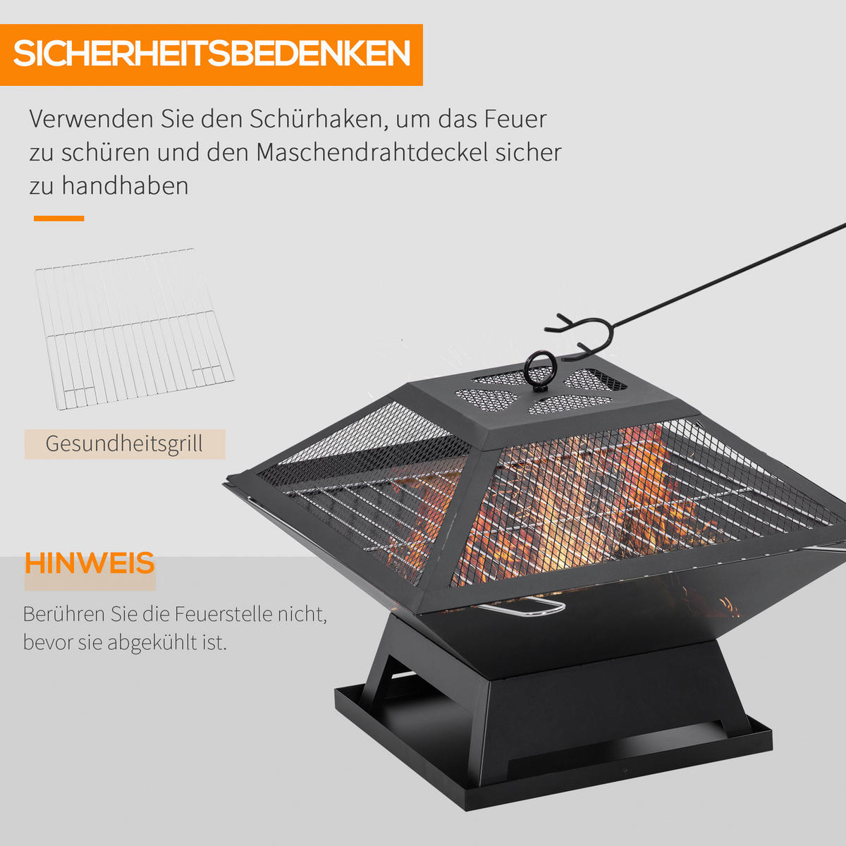 Outsunny Feuerstelle mit Grillrost Feuerstelle_mit_Grillrost - schwarz (45,00/45,00/34,00cm) - Outsunny