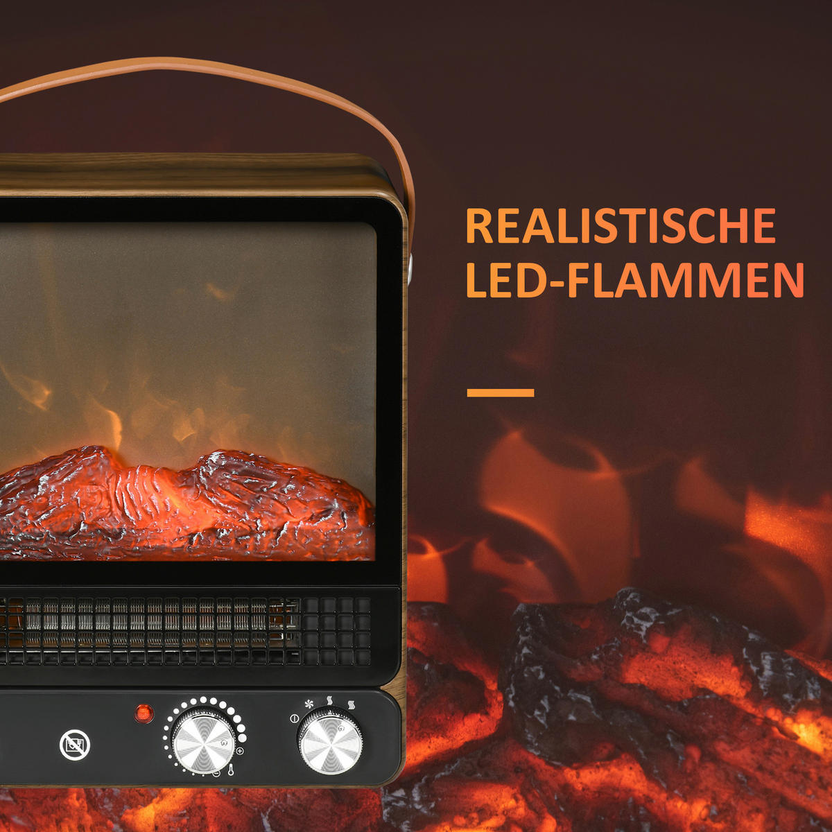 HOMCOM Elektro-Feuerstelle 820-348V90WN braun Edelstahl Polypropylen Kunststoff B/H/L: ca. 17,5x30,3x37,4 cm ca. 1500 W Elektrische_Feuerstelle - braun (37,40/17,50/30,30cm) - HOMCOM