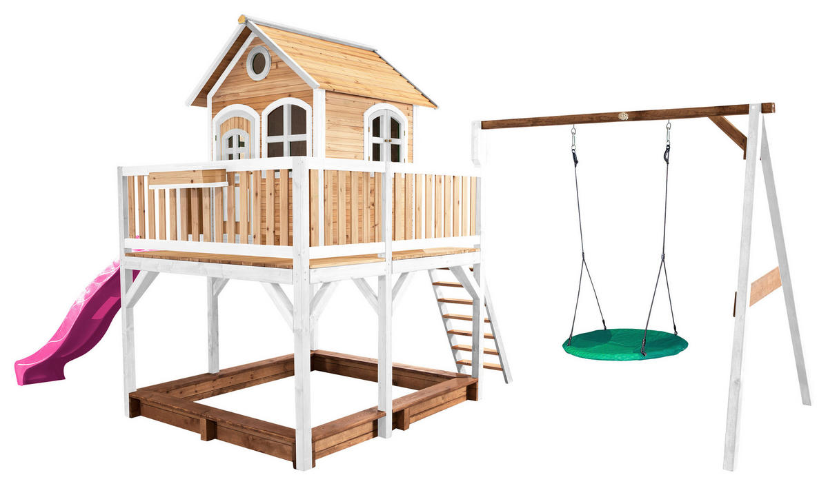 AXI Spielhaus Liam braun B/H/L: ca. 541x291x277 cm Liam - braun/lila (277,00/541,00/291,00cm) - AXI