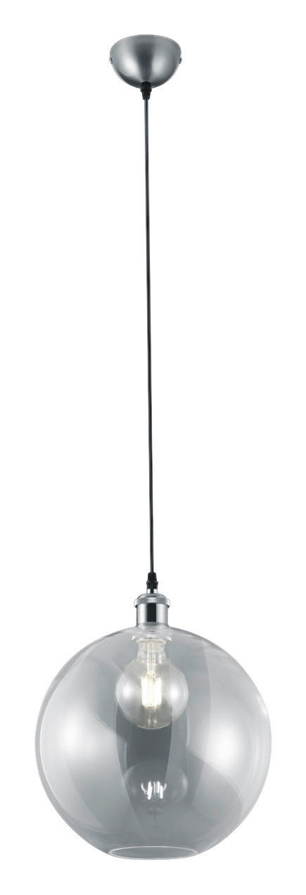 Reality Pendelleuchte R30771007 nickel matt klar Metall Glas H/D: ca. 150x30 cm E27 1 Brennstellen Dino - klar/nickel matt (30,00/150,00cm) - Reality