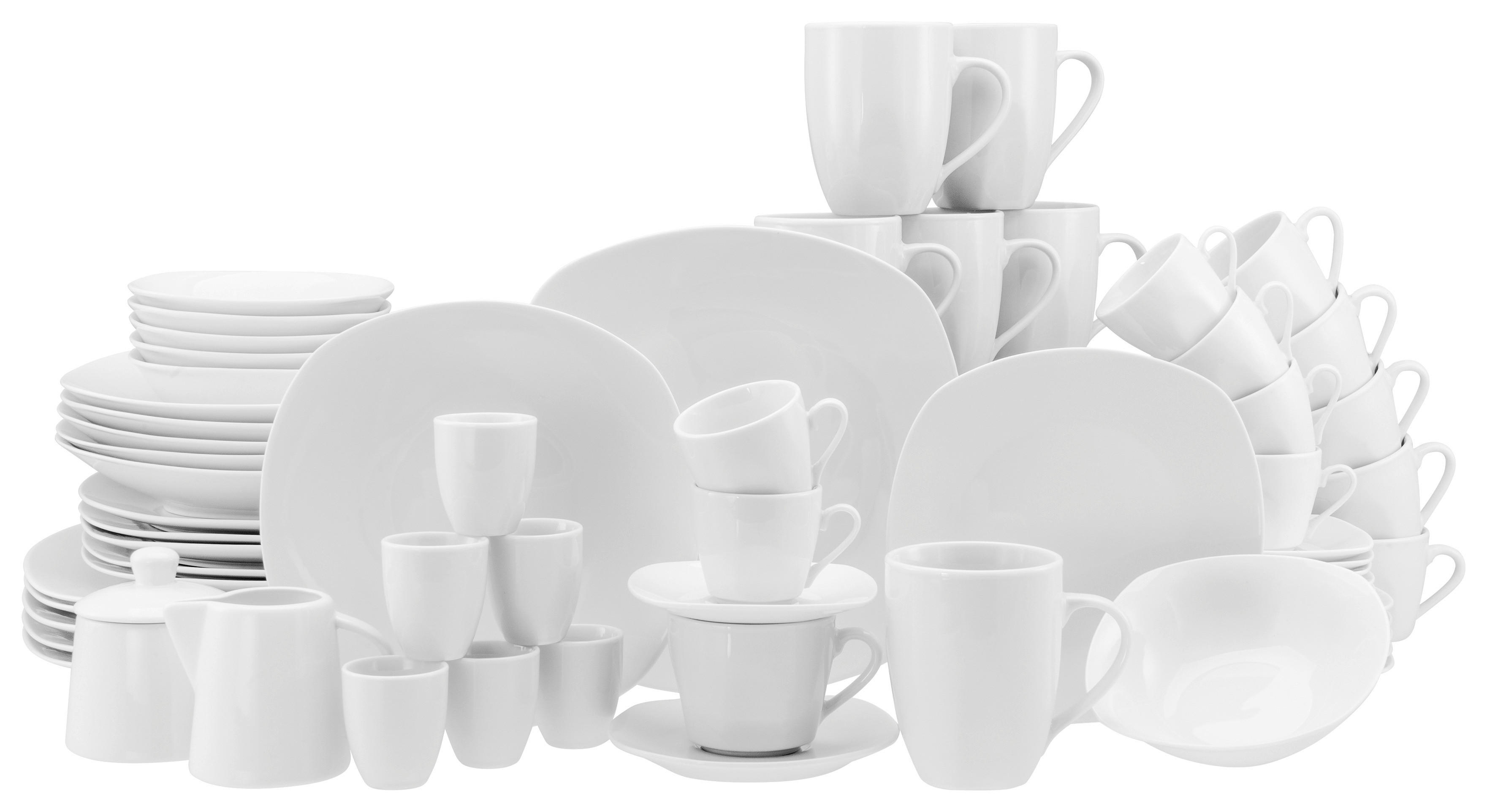 CreaTable Kombiservice Square weiß Porzellan 62 tlg. Square - weiß - CreaTable