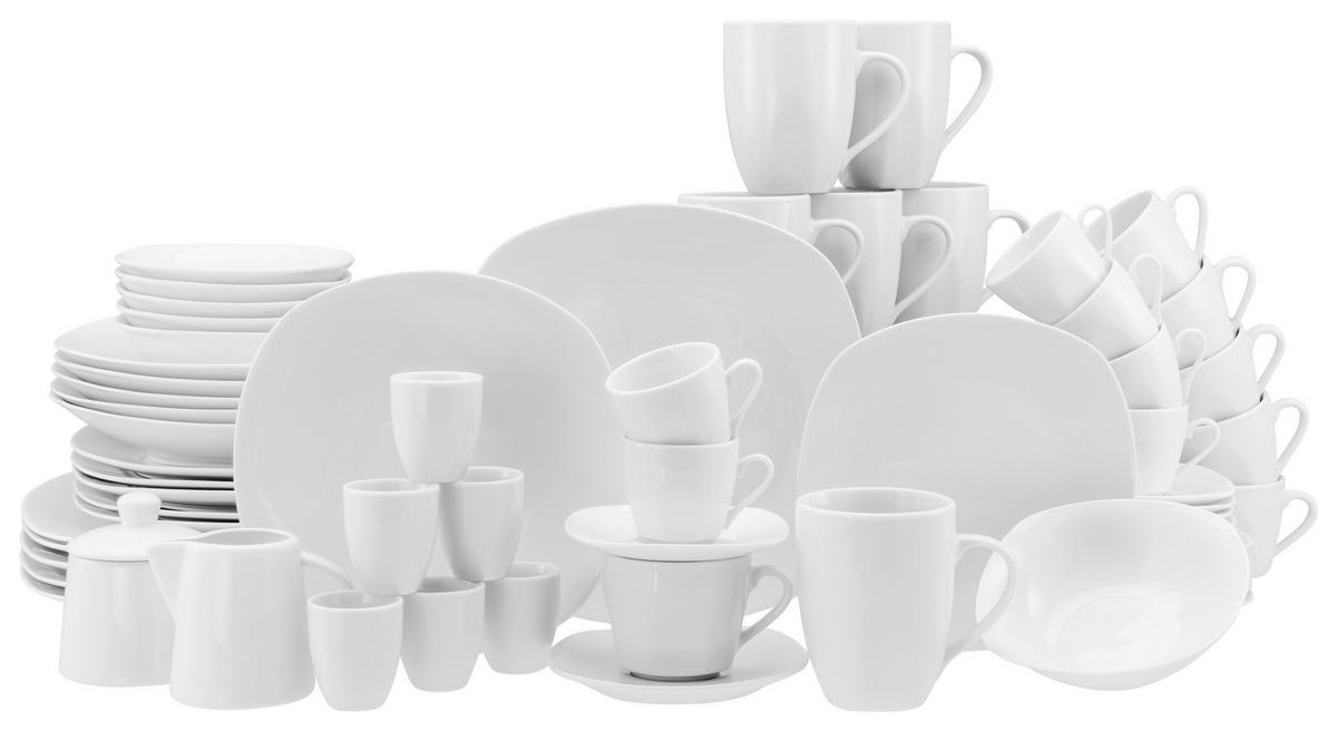 CreaTable Kombiservice Square weiß Porzellan 62 tlg. Square - weiß - CreaTable