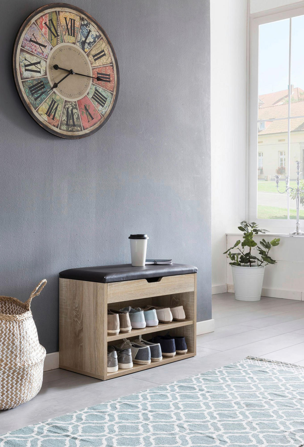 Schuhbank dunkelbraun Eiche Sonoma Nachbildung B/H/T: ca. 60x40x30 cm Schuhbank - Eiche/dunkelbraun (60,00/40,00/30,00cm) - Wohnling
