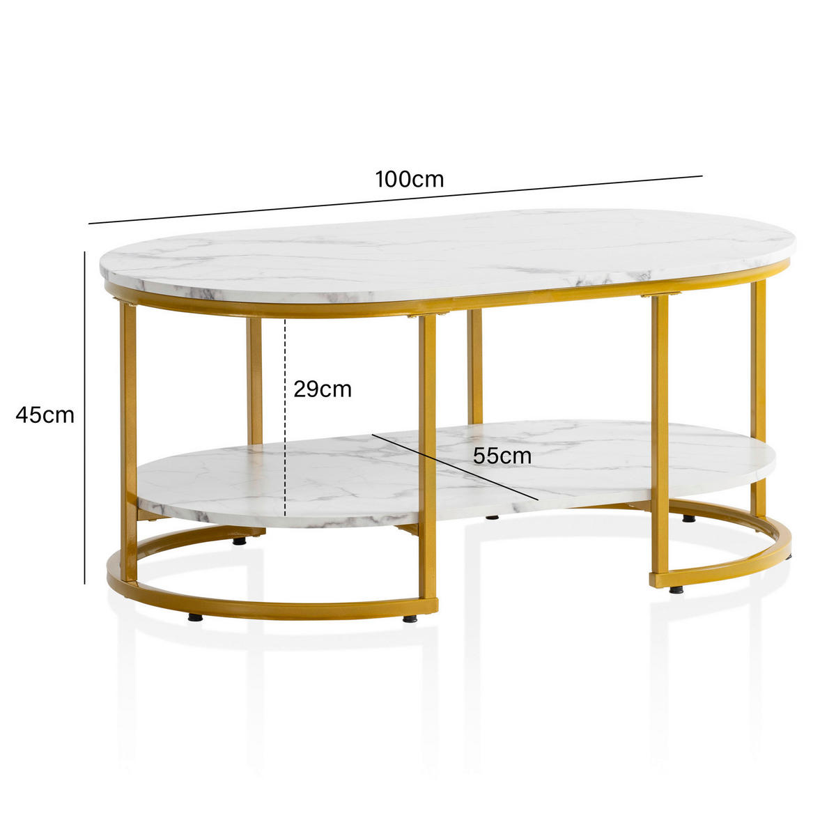 Couchtisch weiß Marmor Optik B/H/T: ca. 100x45x60 cm Couchtisch - weiß (100,00/45,00/60,00cm) - Wohnling