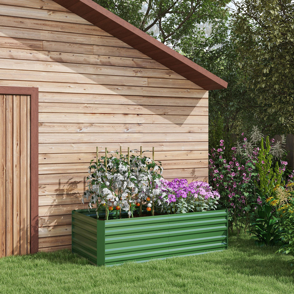 Outsunny Hochbeet grün Stahl B/H/L: ca. 90x59x180 cm Hochbeet - grün (180,00/90,00/59,00cm) - Outsunny