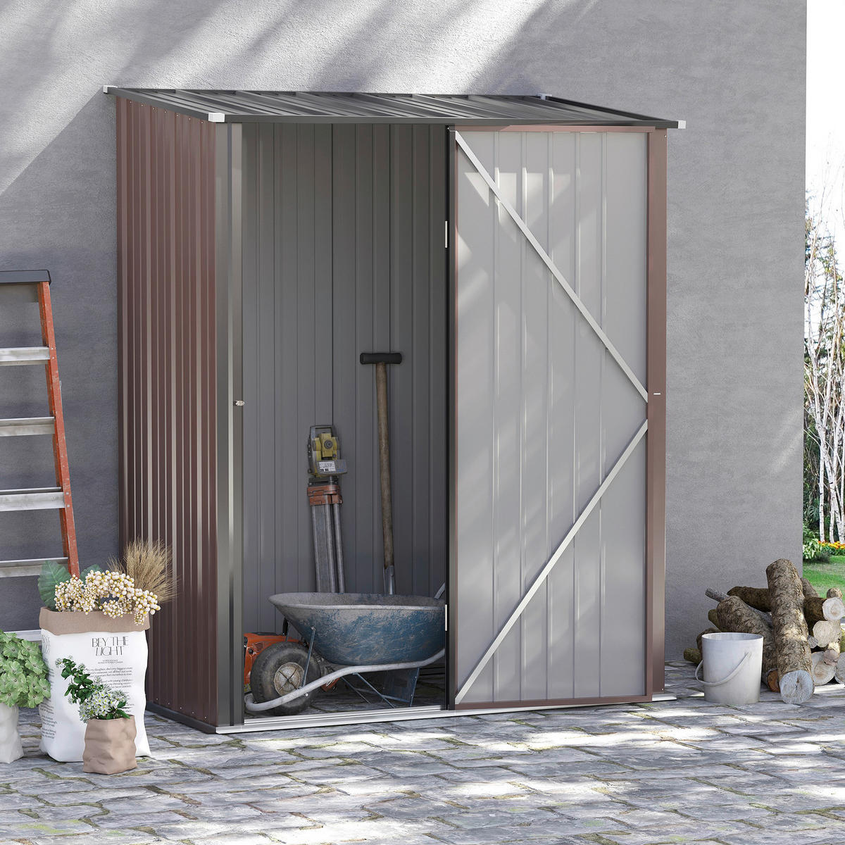 Outsunny Gartenhaus braun B/H/L: ca. 94,5x196x161,5 cm Gartenhaus - braun (161,50/94,50/196,00cm) - Outsunny