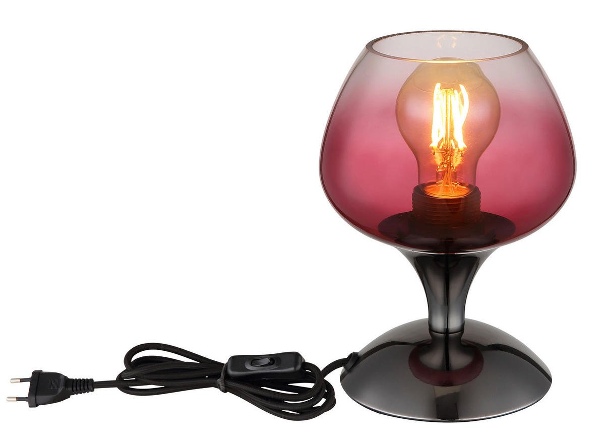 GLOBO Tischleuchte brombeer Chrom schwarz Metall Textil Glas H/D: ca. 20,5x15 cm E27 1 Brennstellen MAXY - schwarz/Chrom (15,00/20,50cm) - GLOBO