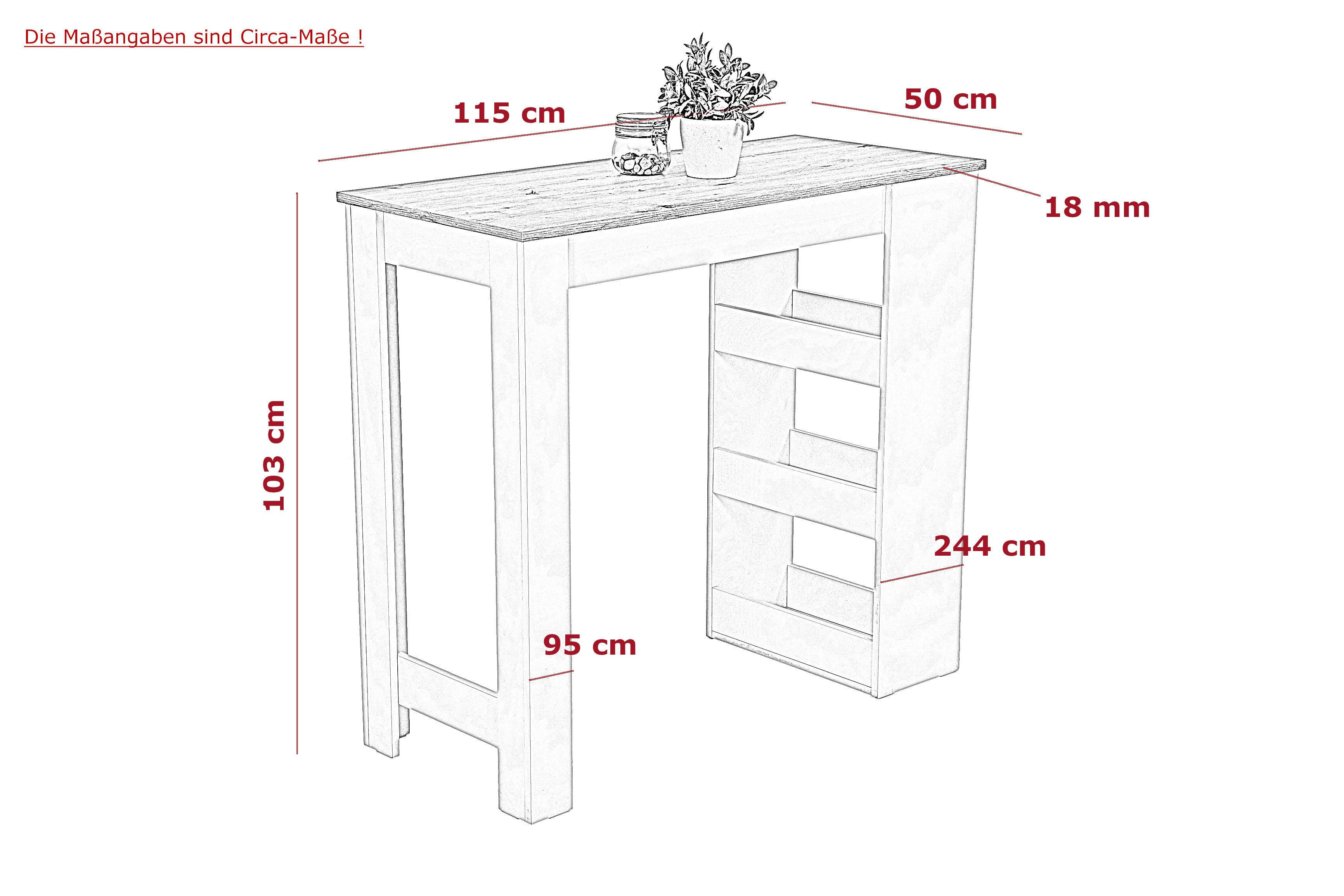 Bartisch Susi Eiche Holzwerkstoff B/H/T: ca. 115x103x50 cm Susi - Eiche (115,00/103,00/50,00cm) - Hela