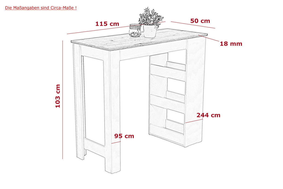 Bartisch Susi Eiche Holzwerkstoff B/H/T: ca. 115x103x50 cm Susi - Eiche (115,00/103,00/50,00cm) - Hela