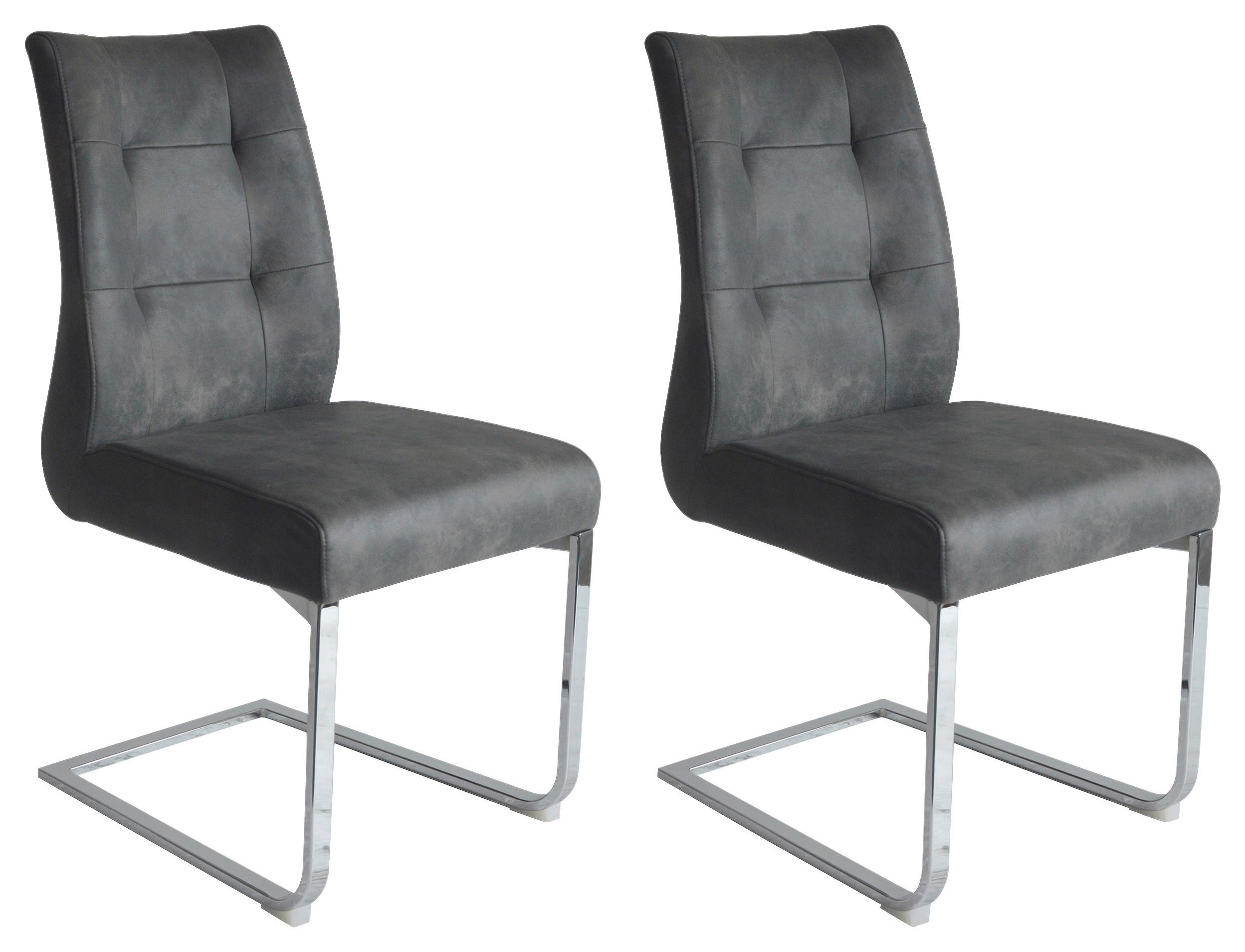 Schwingstuhl MARLEN-XXL  2er-Set anthrazit Vintage Chrom Stoff Metall B/H/T: ca. 72x96x80 cm MARLEN-XXL  2er-Set - Chrom/anthrazit (72,00/96,00/80,00cm) - byLIVING