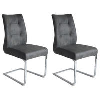 Schwingstuhl MARLEN-XXL  2er-Set anthrazit Vintage Chrom Stoff Metall B/H/T: ca. 72x96x80 cm MARLEN-XXL  2er-Set - Chrom/anthrazit (72,00/96,00/80,00cm) - byLIVING