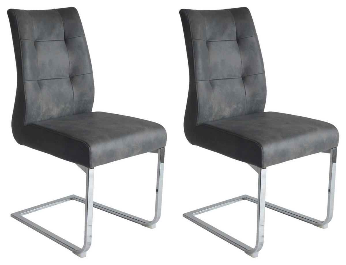 Schwingstuhl MARLEN-XXL  2er-Set anthrazit Vintage Chrom Stoff Metall B/H/T: ca. 72x96x80 cm MARLEN-XXL  2er-Set - Chrom/anthrazit (72,00/96,00/80,00cm) - byLIVING