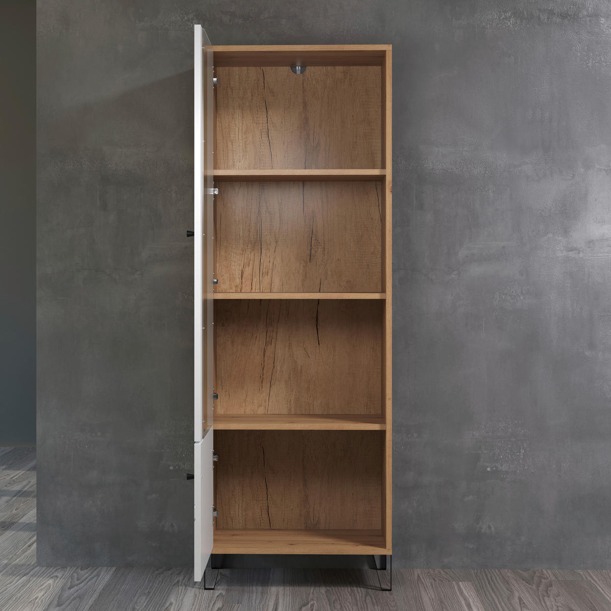 Vitrine Touch weiß matt Eiche Artisan Nachbildung B/H/T: ca. 63x172x40 cm Touch - Eiche/weiß (63,00/172,00/40,00cm) - Trendteam