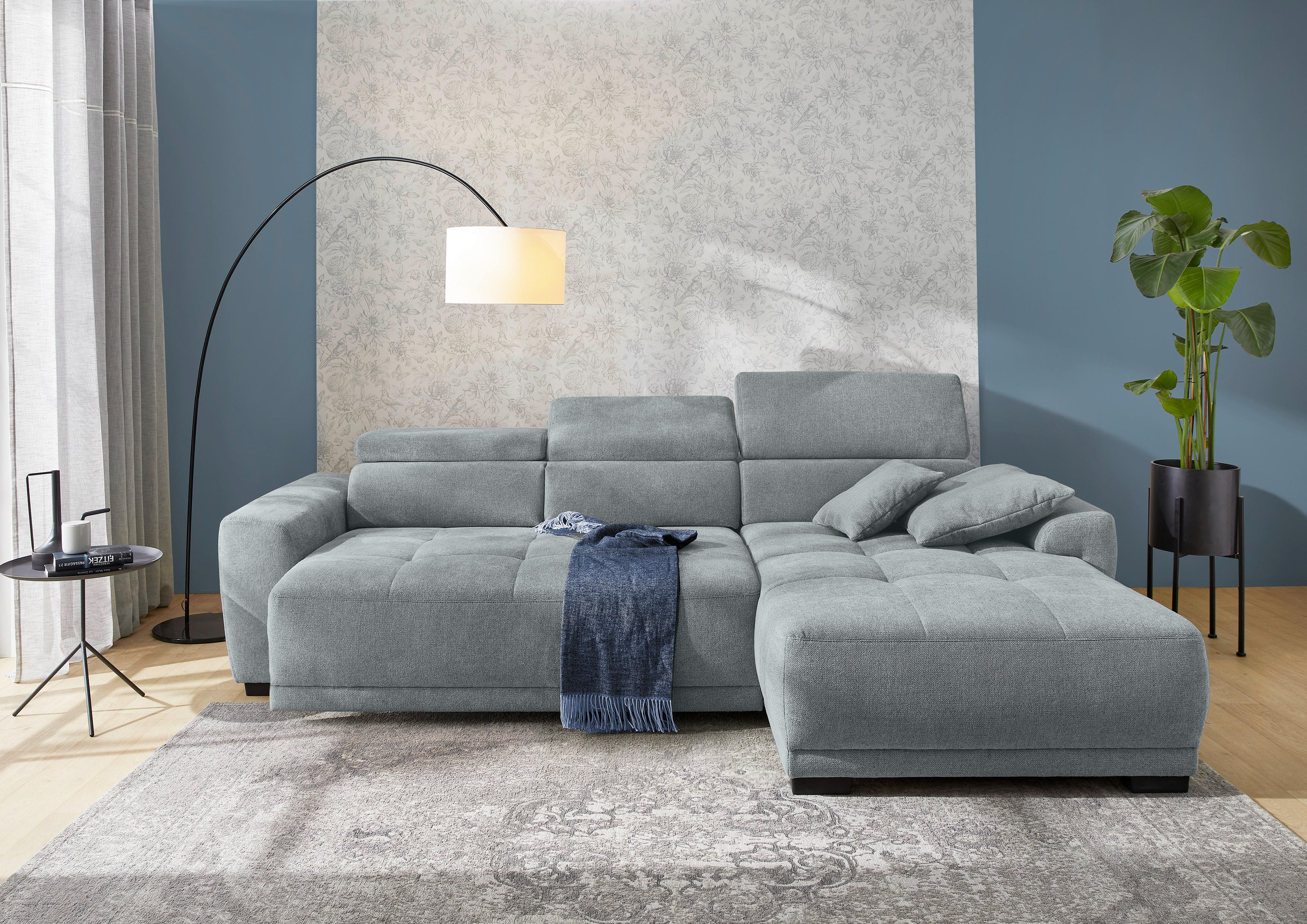 Thumbnail - Ecksofa mit elektrischer Sitztiefenverstellung grau Microfaser B/H/T: ca. 296x105x200 cm