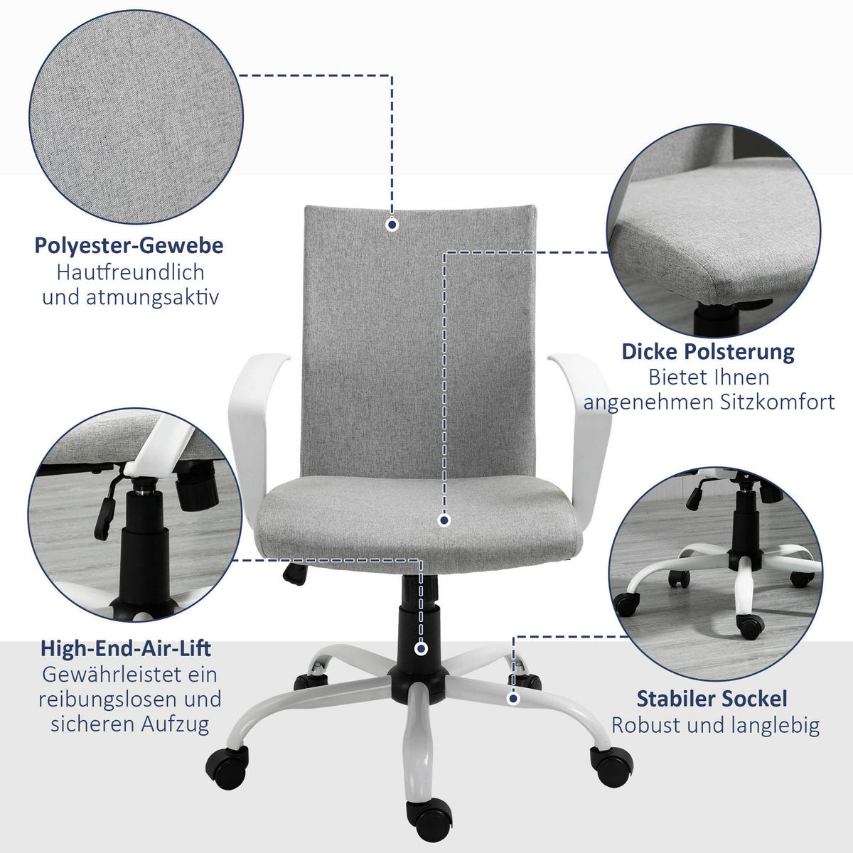 Drehstuhl 921-540LG grau 921-540LG - grau (61,00/89,00/61,00cm) - Vinsetto