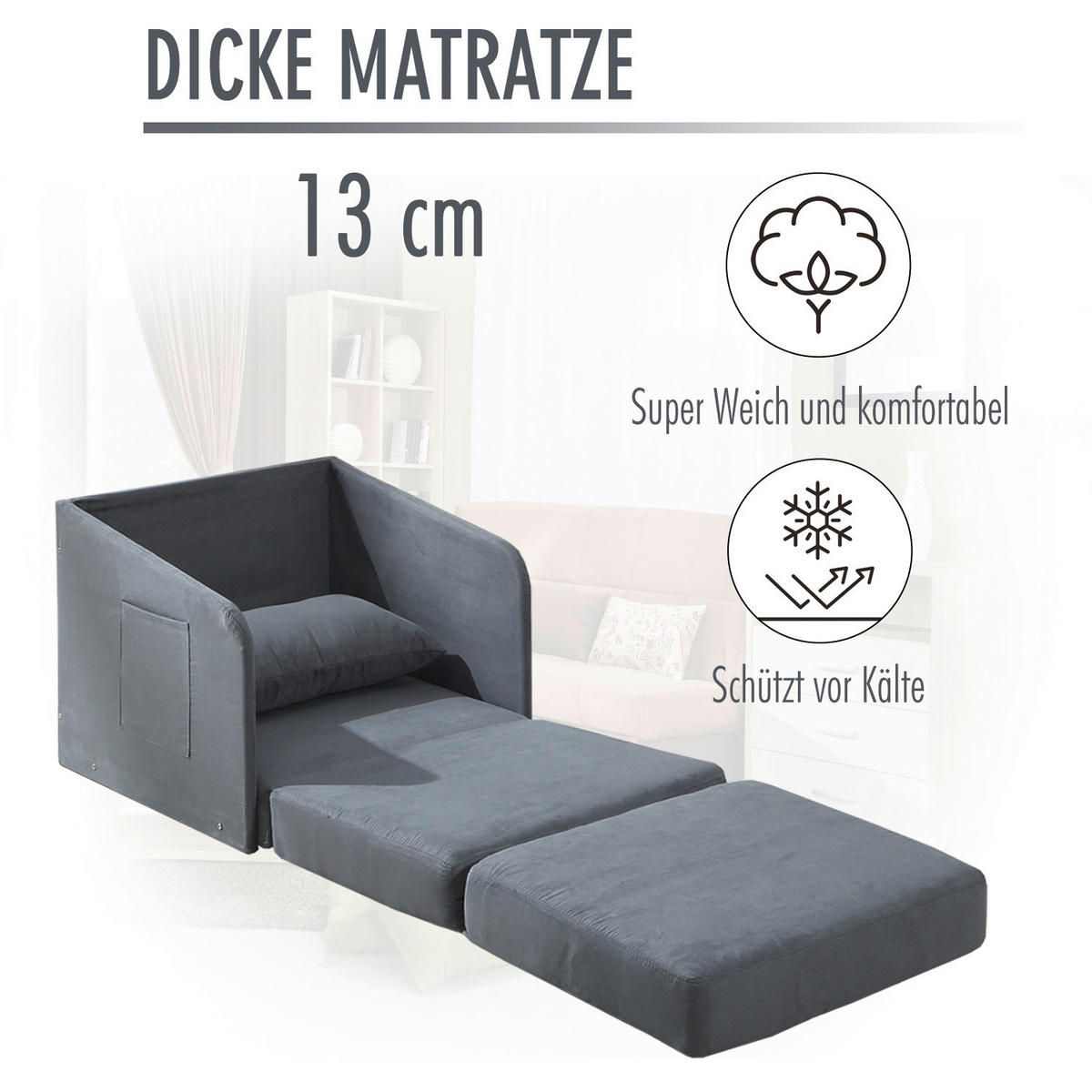Schlafsofa 833-036 grau B/H/T: ca. 70x77x76 cm 833-036 - grau (70,00/77,00/76,00cm) - HOMCOM