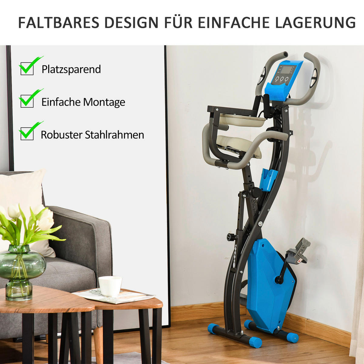 HOMCOM Fahrradtrainer blau Stahl B/H/L: ca. 51x115x97 cm Fahrradtrainer - blau/grau (97,00/51,00/115,00cm) - HOMCOM