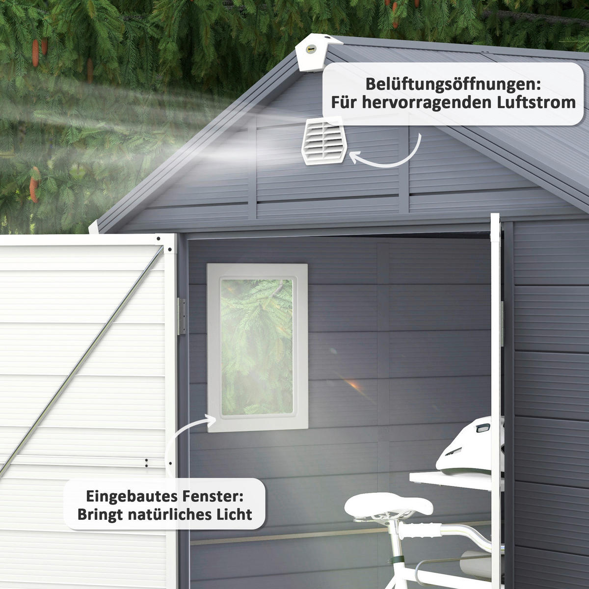 Outsunny Gerätehaus grau B/H/L: ca. 190x228x240 cm Gerätehaus - grau (240,00/190,00/228,00cm) - Outsunny