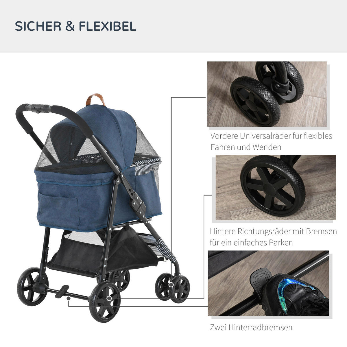 PawHut Hunde-Zubehör dunkelblau Edelstahl B/H/L: ca. 51x77,5x99,5 cm Hundewagen - dunkelblau (99,50/51,00/77,50cm) - PawHut