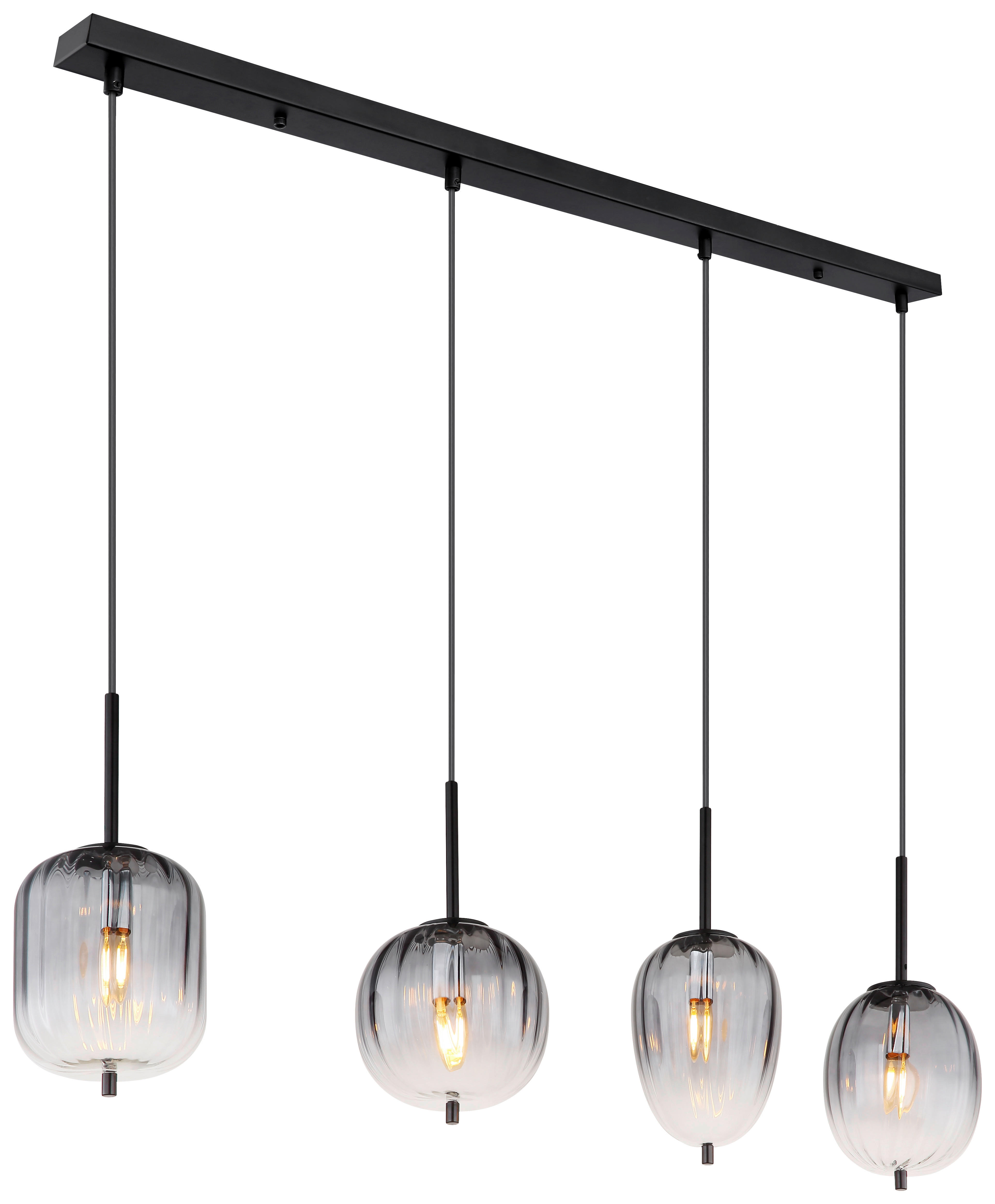 GLOBO Pendelleuchte mattschwarz Metall Glas B/H/T: ca. 18,5x120x110 cm 4.0 Brennstellen 15215-4 - mattschwarz (18,50/120,00/110,00cm) - GLOBO