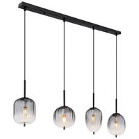 GLOBO Pendelleuchte mattschwarz Metall Glas B/H/T: ca. 18,5x120x110 cm 4.0 Brennstellen 15215-4 - mattschwarz (18,50/120,00/110,00cm) - GLOBO