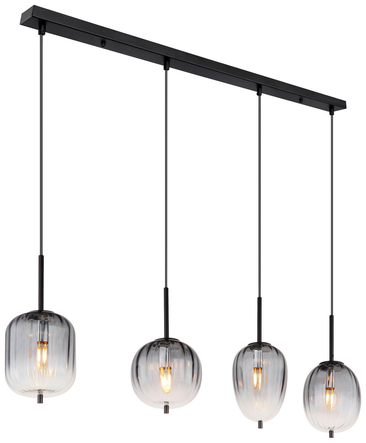 GLOBO Pendelleuchte mattschwarz Metall Glas B/H/T: ca. 18,5x120x110 cm 4.0 Brennstellen 15215-4 - mattschwarz (18,50/120,00/110,00cm) - GLOBO