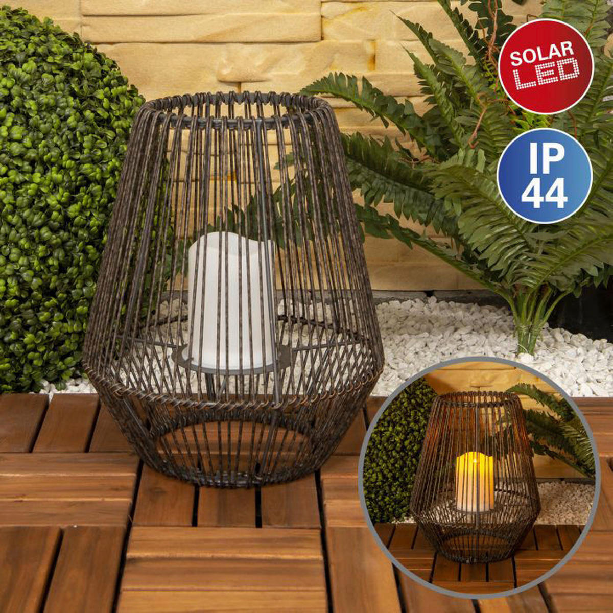 LED-Solarleuchte NV5284114 braun Kunststoff B/H/T: ca. 26x31x26 cm Plasto - braun (26,00/31,00/26,00cm) - Näve Leuchten