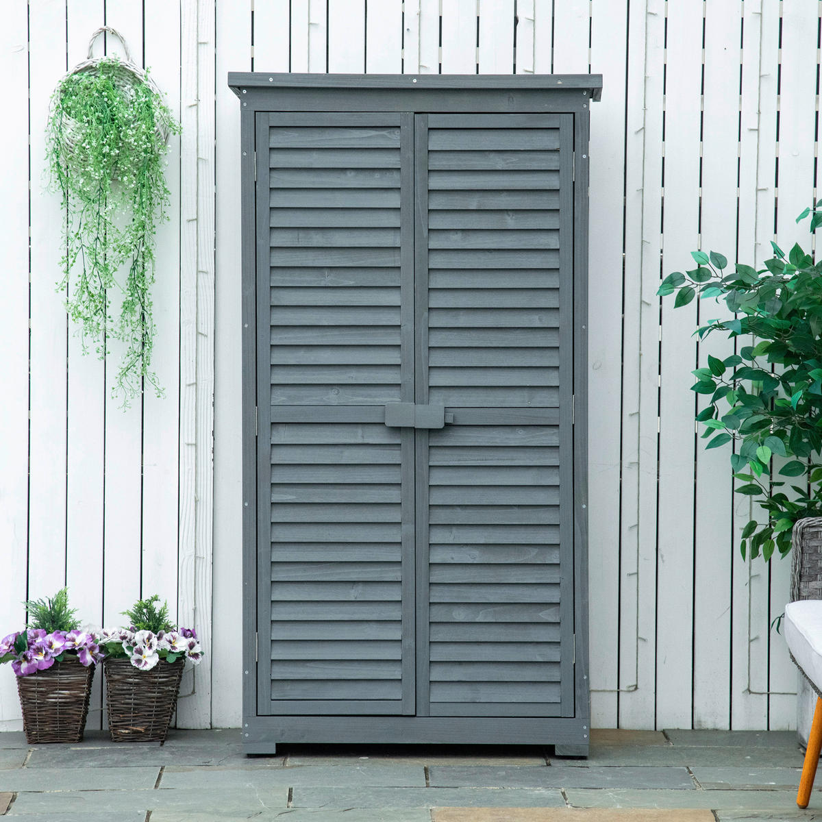 Outsunny Gartenschrank Gartenschrank - grau (87,00/46,50/160,00cm) - Outsunny