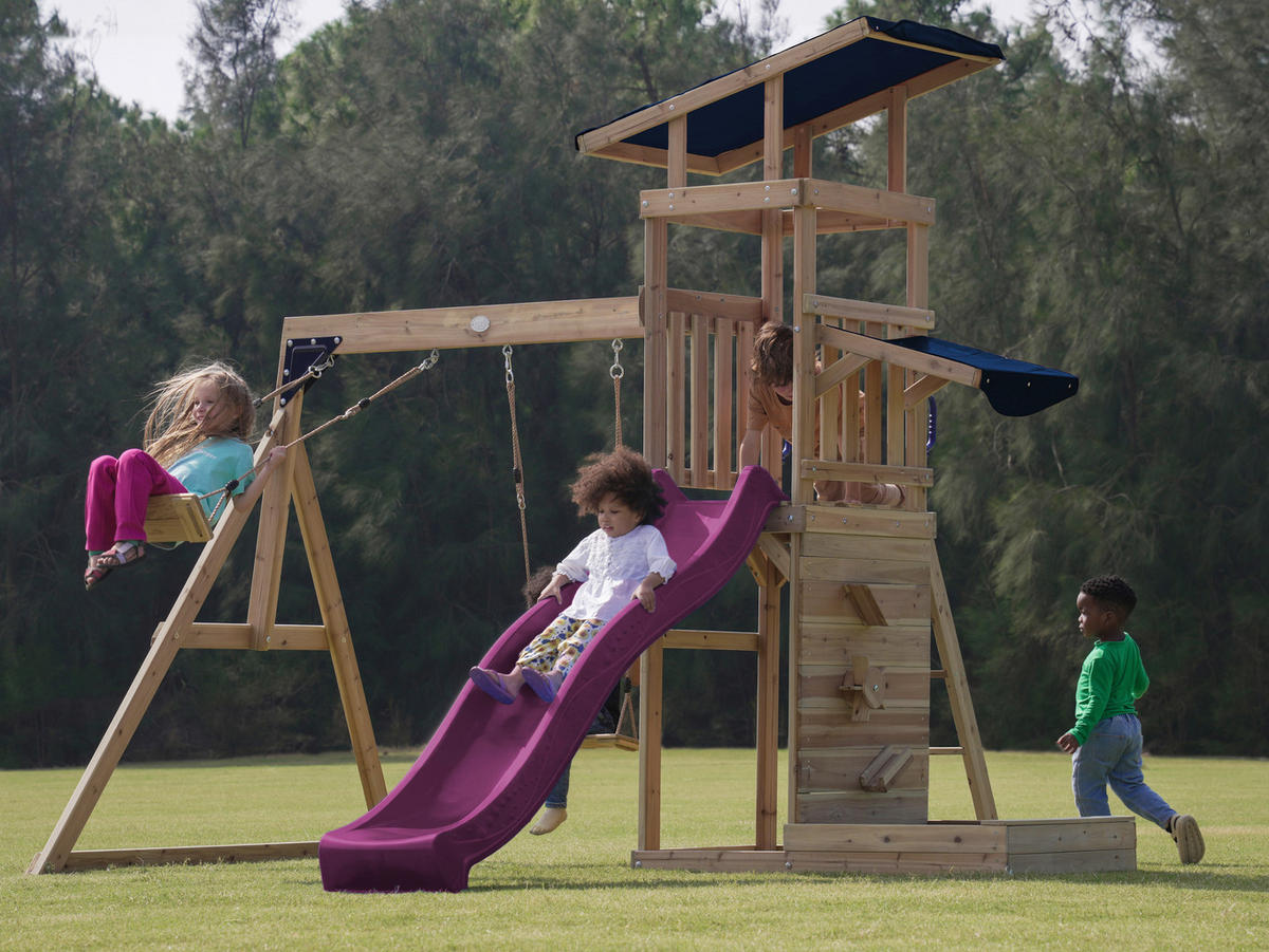 AXI Spielturm Malik braun B/H/L: ca. 345x270x336 cm Malik - lila/braun (336,00/345,00/270,00cm) - AXI