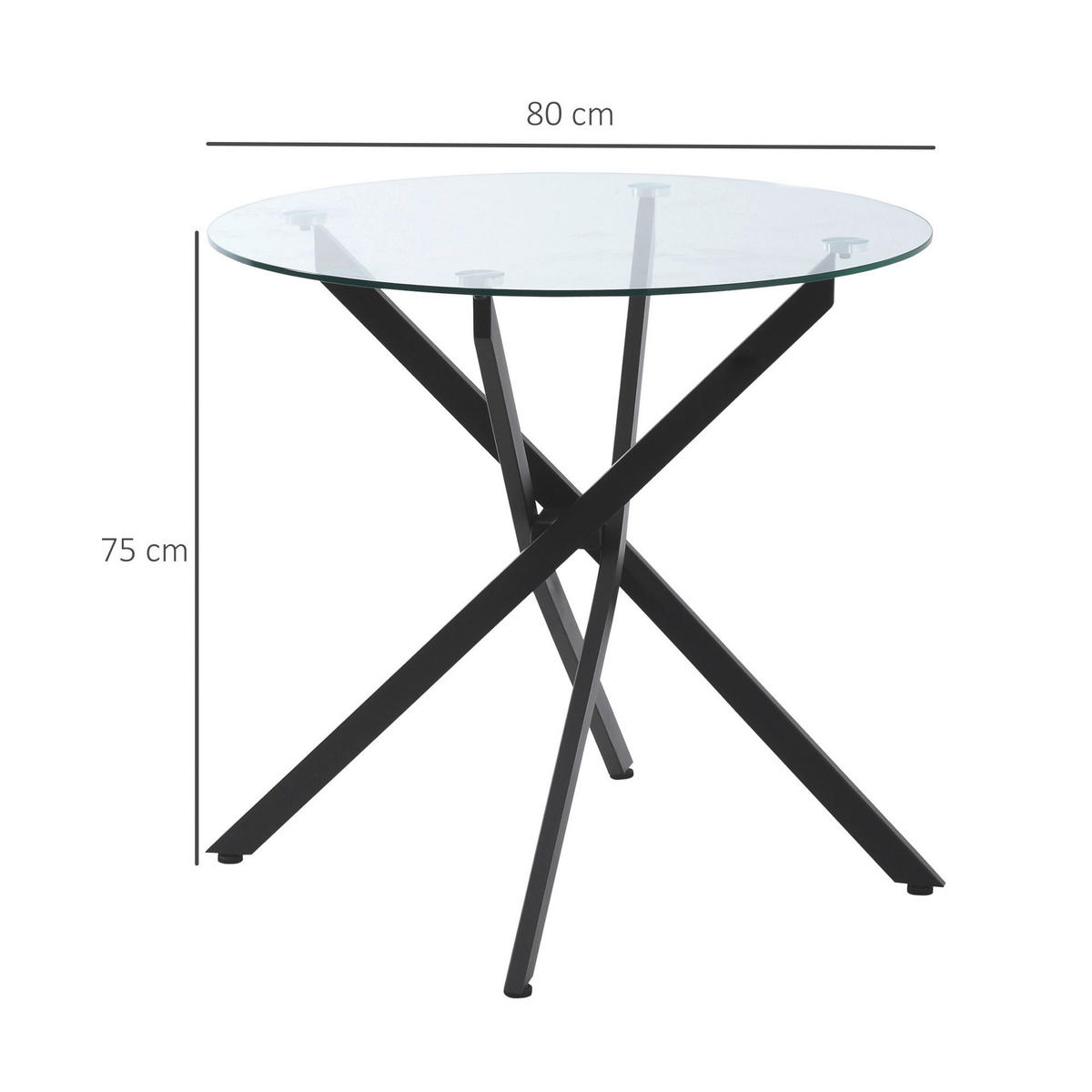 Beistelltisch 839-079 schwarz Glas Stahl B/H/T: ca. 80x75x80 cm 839-079 - schwarz (80,00/75,00/80,00cm) - HOMCOM