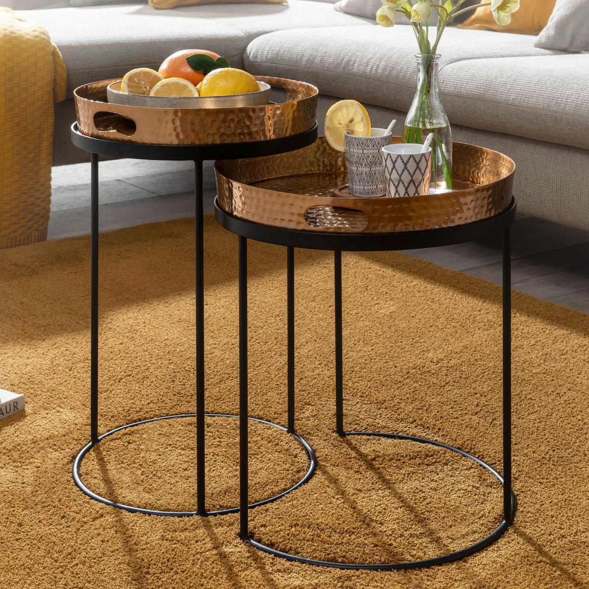 Beistelltisch 2er-Set. gold Metall B/H/T: ca. 38x45x38 cm 2er-Set. - gold (38,00/45,00/38,00cm) - Wohnling