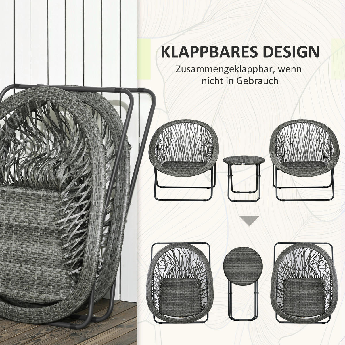 Outsunny Bistro-Set grau Kunststoff B/H/L: ca. 77x78x76 cm Bistro-Set - grau (76,00/77,00/78,00cm) - Outsunny
