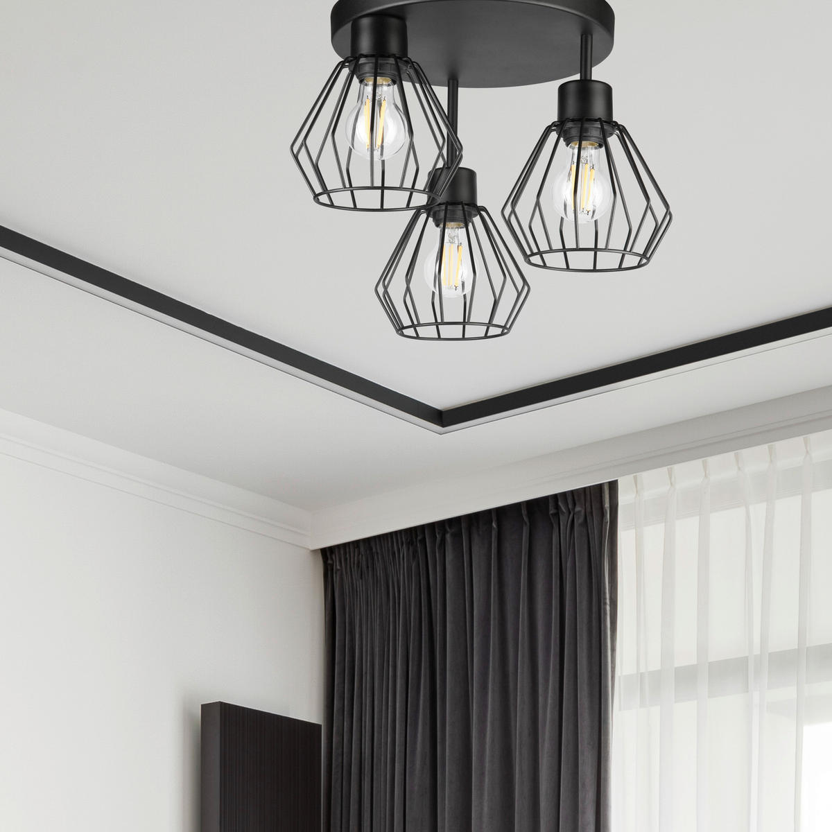 Lamkur Deckenleuchte AUDREY 50621 schwarz Stahl Glas H/L: ca. 32x38 cm E27 3 Brennstellen Audrey - schwarz (38,00cm) - Lamkur