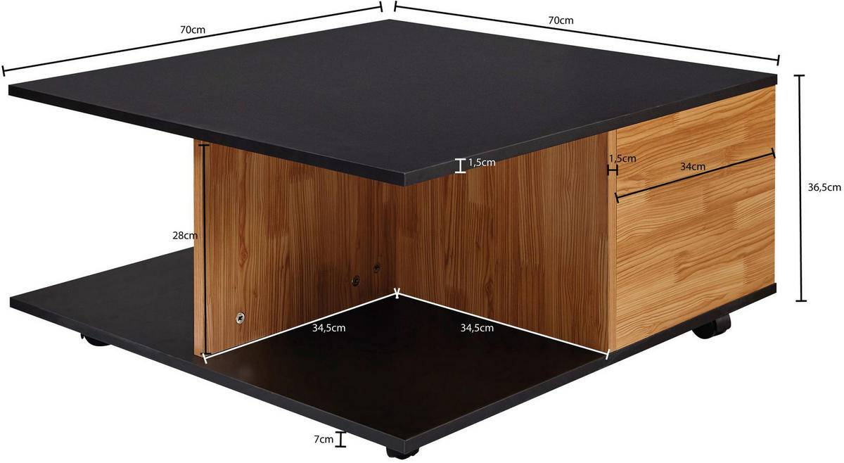Couchtisch braun B/H/T: ca. 70x36x70 cm Couchtisch - braun (70,00/36,00/70,00cm) - Wohnling