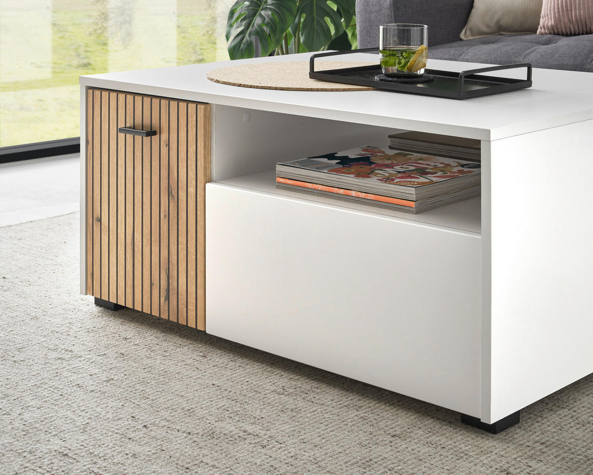 Couchtisch Hudson weiß matt Eiche Evoke Coast Nachbildung B/H/T: ca. 90x43x70 cm Hudson - Eiche/weiß (90,00/43,00/70,00cm)