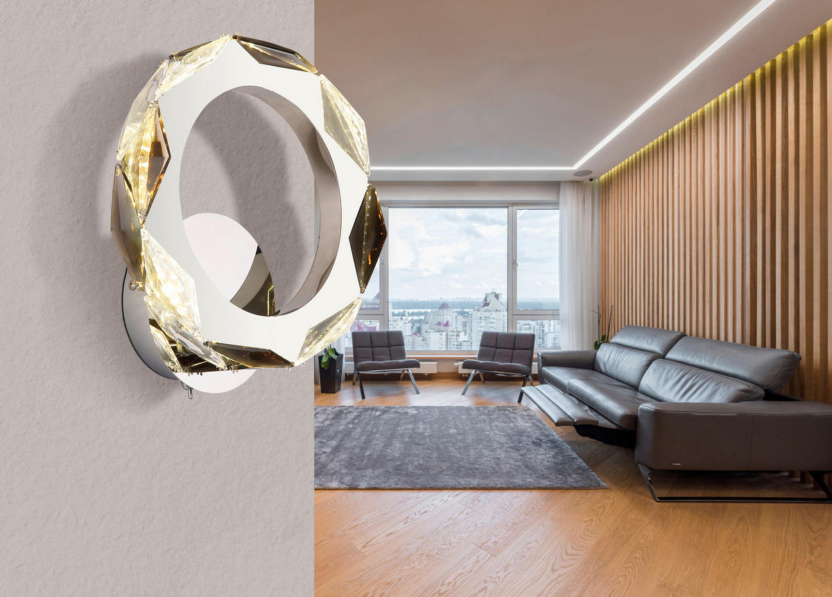 GLOBO LED-Wandleuchte transparent Chrom Rauch Acryl Metall B/H: ca. 24x25,5 cm KARILION - Rauch/Chrom (24,00/25,50cm) - GLOBO