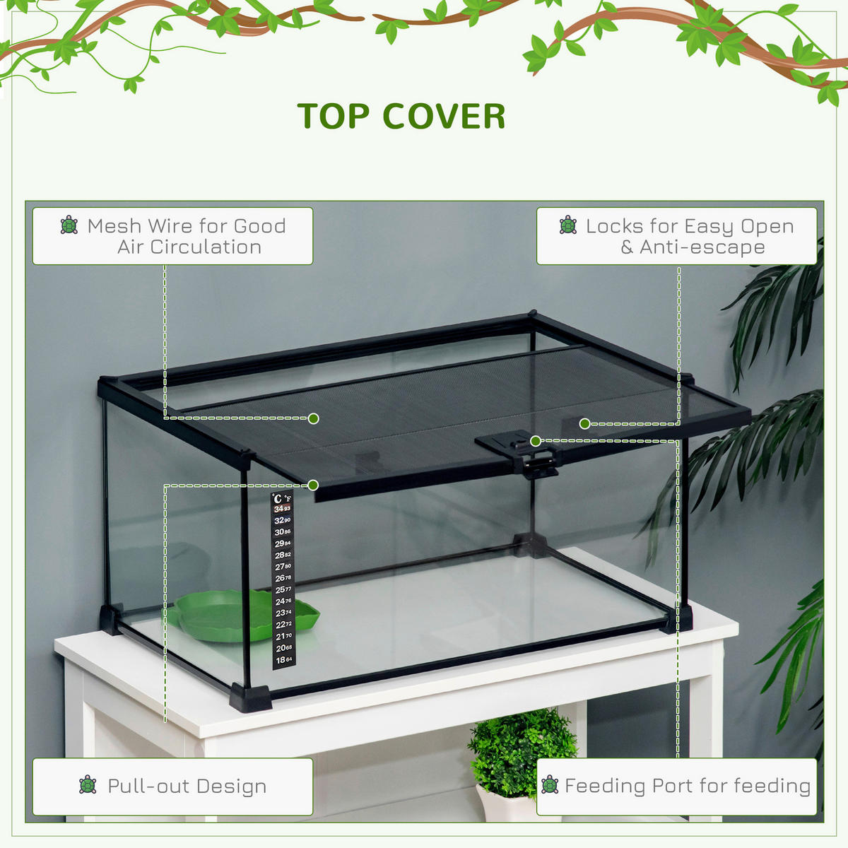 PawHut Terrarium schwarz Edelstahl B/H/L: ca. 30x50x25 cm Terrarium_für_Reptilien - schwarz (25,00/30,00/50,00cm) - PawHut