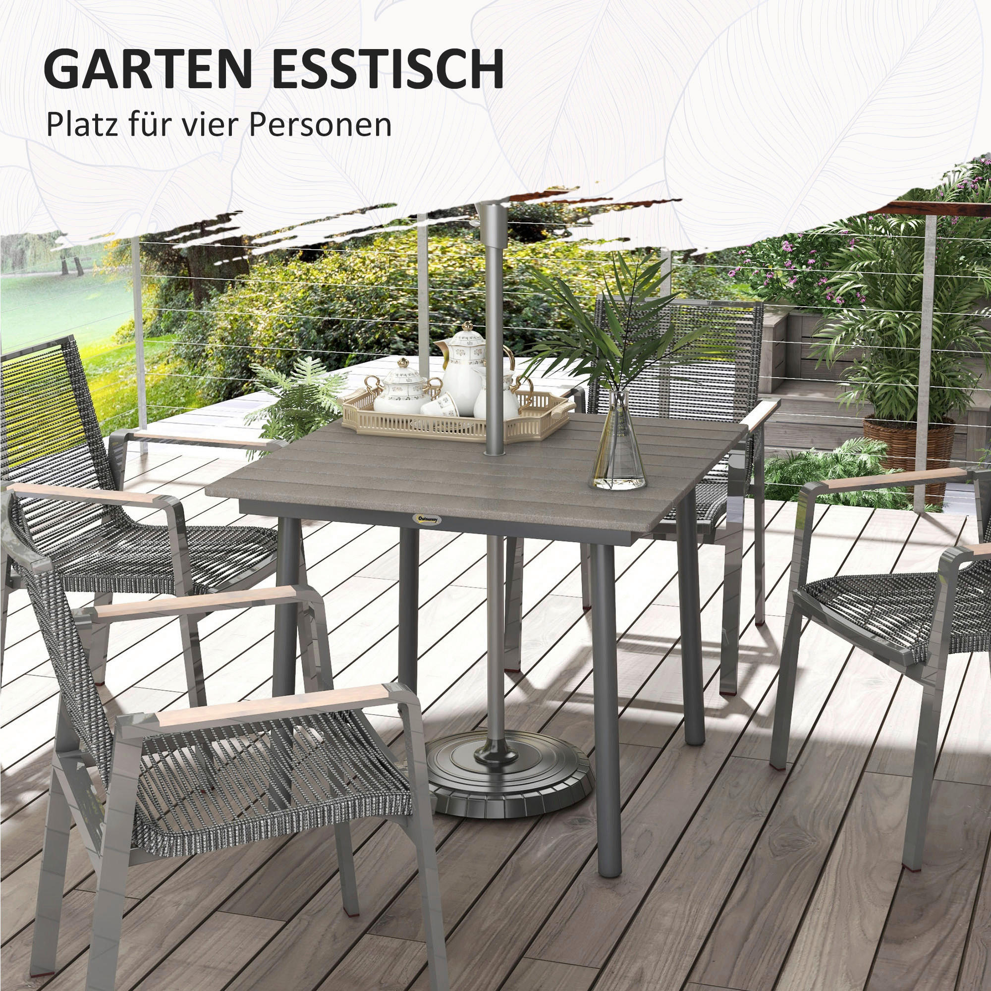 Outsunny Gartentisch dunkelgrau Aluminium B/H/L: ca. 90x75x90 cm Gartentisch - dunkelgrau (90,00/90,00/75,00cm) - Outsunny