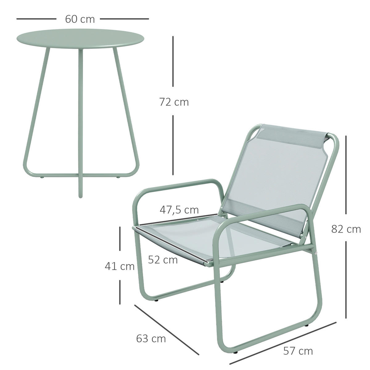 Outsunny Sitzgruppe grün Mesh B/H/L: ca. 57x63x82 cm Gartenmöbel-Set - grün (82,00/57,00/63,00cm) - Outsunny