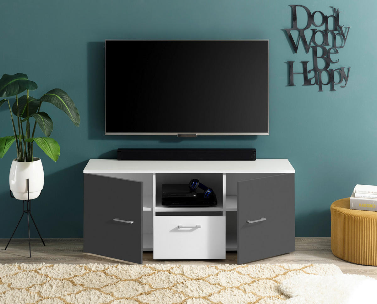 TV-Board Alex weiß Graphit B/H/T: ca. 135x54x37 cm Alex - weiß/Graphit (135,00/54,00/37,00cm)