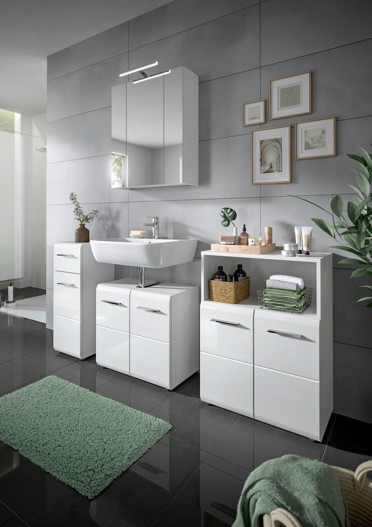 Badezimmer-Set ICE weiß weiß Hochglanz B/H/T: ca. 180x190x32 cm ICE - weiß (180,00/190,00/32,00cm) - xonox.home