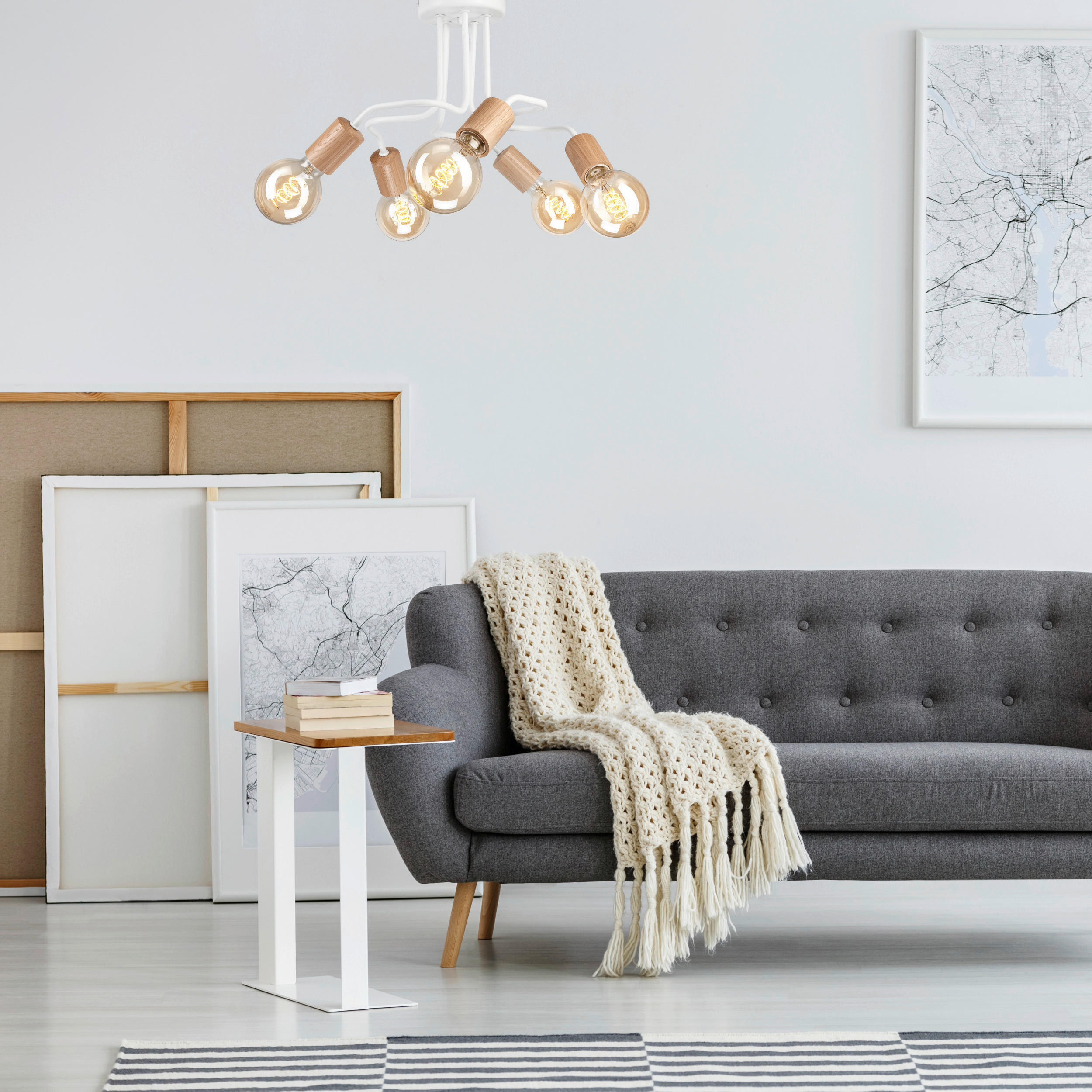 Thumbnail - Lamkur Deckenleuchte braun Stahl Glas B/H/L: ca. 44x26x44 cm E27 5 Brennstellen