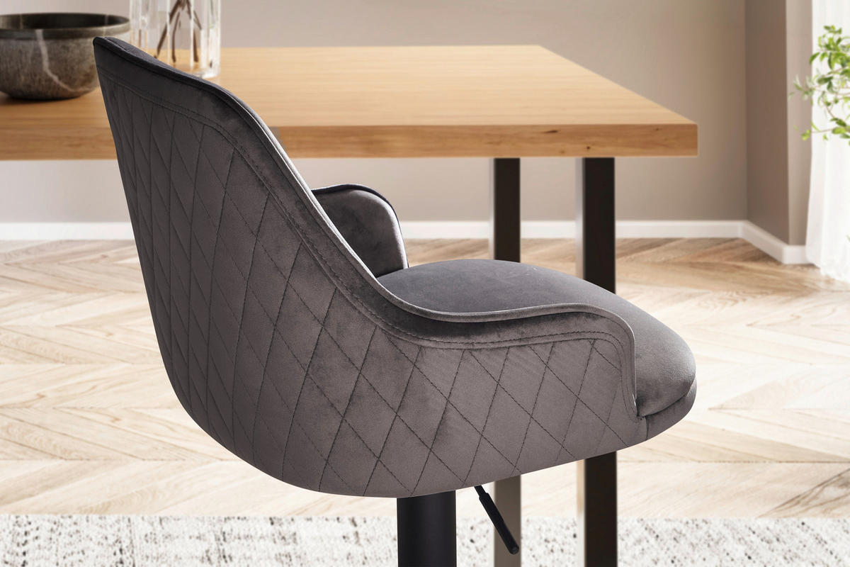 Barhocker grau schwarz Samt Eisen B/H/T: ca. 45x106x45 cm Barhocker - schwarz/grau (45,00/106,00/45,00cm) - Wohnling
