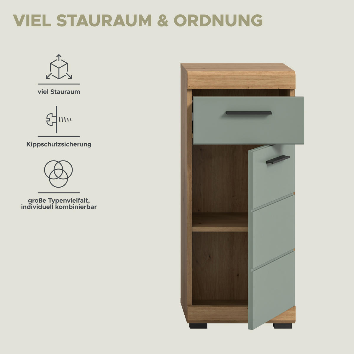 Schrank Scout Eiche Artisan Nachbildung salbei Nachbildung B/H/T: ca. 37x88x31 cm Scout - Eiche/salbei (37,00/88,00/31,00cm) - xonox.home