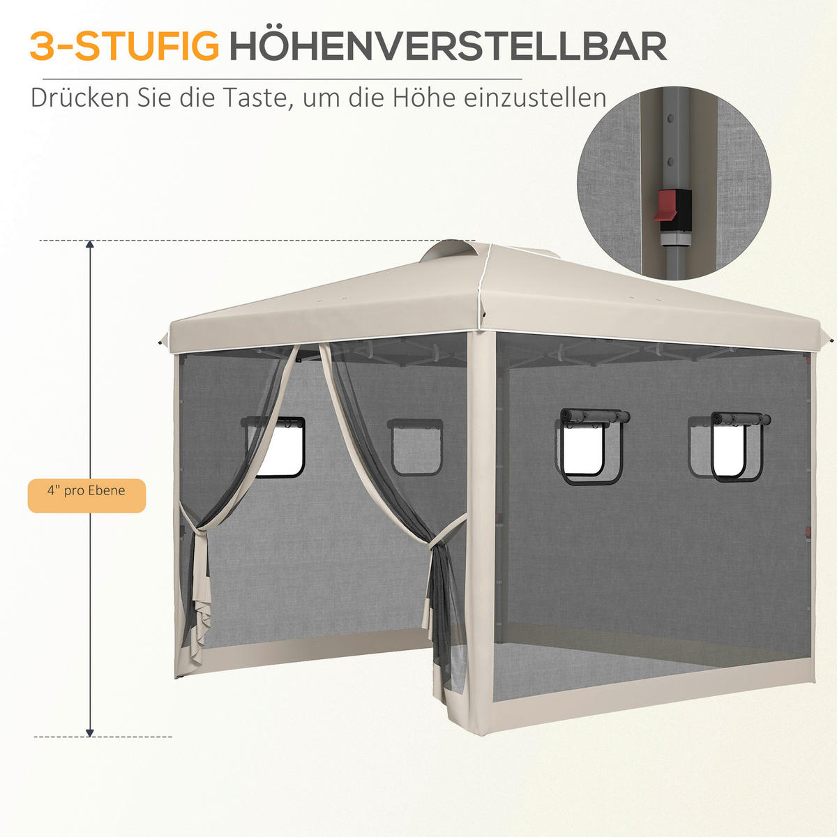 Outsunny Pavillon beige Polypropylen B/H/L: ca. 297x297x287 cm Pavillon - beige (287,00/297,00/297,00cm) - Outsunny