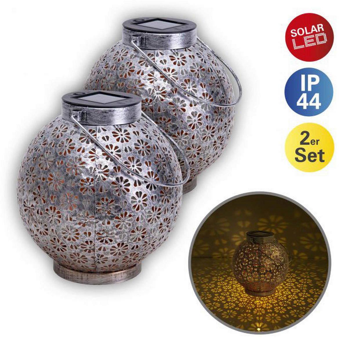 LED Deko-Solarleuchte  2er-Set NV5285459 silber Eisen B/H/T: ca. 18x19,5x18 cm LED Deko-Solarleuchte  2er-Set - silber (18,00/19,50/18,00cm) - Näve Leuchten