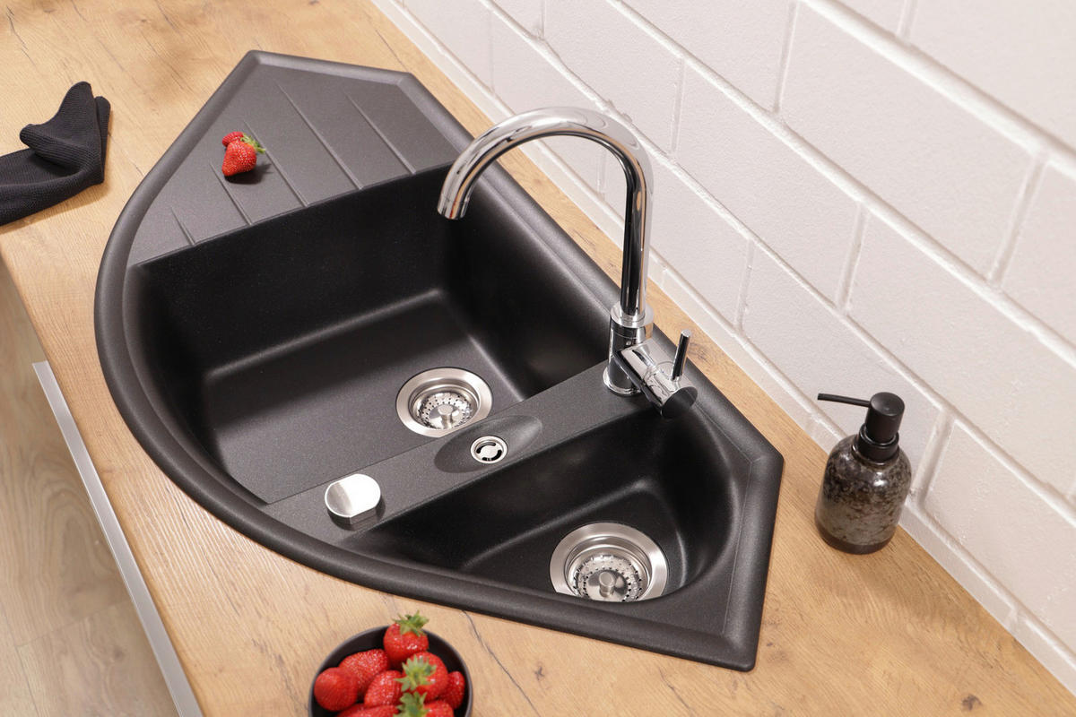 Respekta Einbauspüle Arlington schwarz Granit B/H/T: ca. 110,5x19,5x52 cm Arlington - schwarz (110,50/19,50/52,00cm) - Respekta