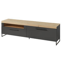 TV-Lowboard Loft Two Eiche Artisan Nachbildung Graphit Lacklaminat supermatt B/H/T: ca. 192x55x44 cm Loft Two - Eiche/schwarz (192,00/55,00/44,00cm)