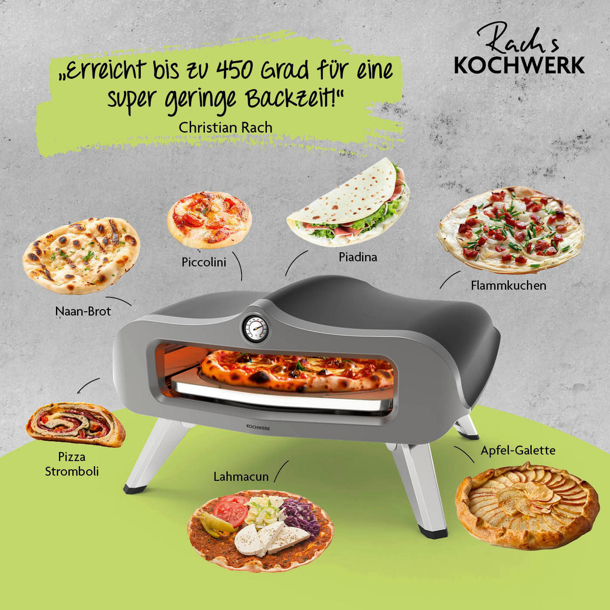 Rachs KOCHWERK Gas-Pizzaofen silber Edelstahl B/H/L/D: ca. 61,5x32x70,5x55 cm Pizzaofen_Glas - schwarz/silber (70,50/61,50/32,00cm) - Rachs KOCHWERK