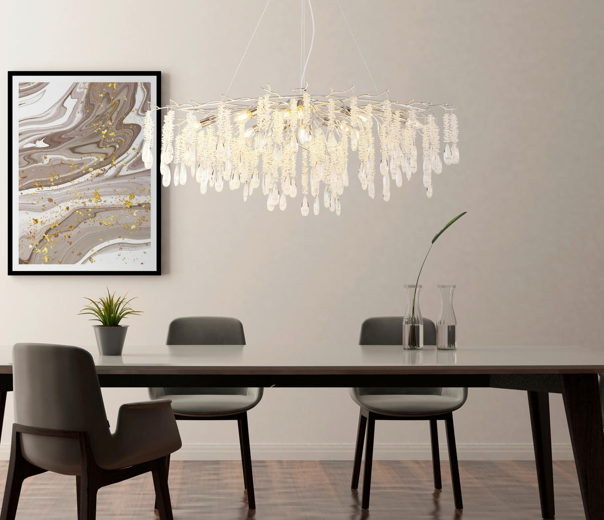 GLOBO Luster silber klar Glas Metall B/H/L: ca. 50x120x120 cm E14 12 Brennstellen Kinga - klar/silber (120,00/50,00/120,00cm) - GLOBO